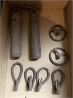 Harness Hooks, Tug Rings, 2 Cast Iron Weights