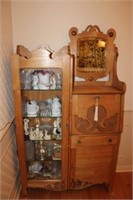 Antique Oak Cabinet, Bevilled Mirror & Mirror