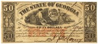 1864 US OBSOLETE STATE OF GEORGIA $50 BANKNOTE AU