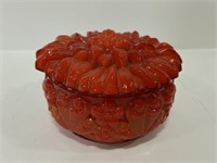 Art Deco red glass bohemia flower powder jar