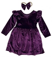 Size 120 Purple Velour Long Sleeve Formal Ruffle