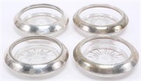STERLING SILVER AND GLASS COASTERS - SET OF 4