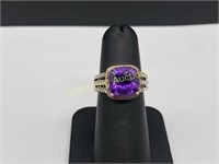 STERLING SILVER AND 14K GOLD AMETHYST RING