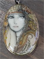 Hand Painted, Artist Signed Gypsy Pendant