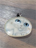 Hand Painted, Artist Signed Cat Pendant