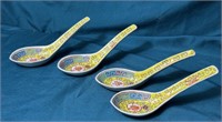 Brightly Colored Porcelain Chinese Soup Spoons