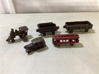 Cast Iron Car, Trolly, Train Engine & Cars