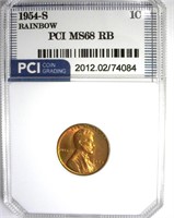 1954-S Cent PCI MS68 RB Rainbow