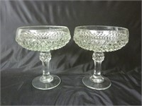 (2) Vintage Diamond Point Glass Compotes