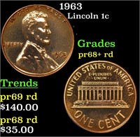 Proof 1963 Lincoln Cent 1c Grades Gem++ Proof Red