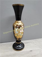 Bohemian Black Vase +gold &  flowers