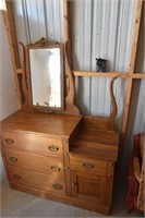 Antique Oak Vanity Dresser With Mirror