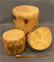 3 Deerskin Tom Tom Drums