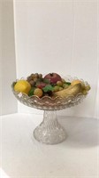 Large vintage pedestal fruit bowl with faux