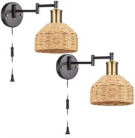 Wicker Wall Lamps with Switch for Living Room,
