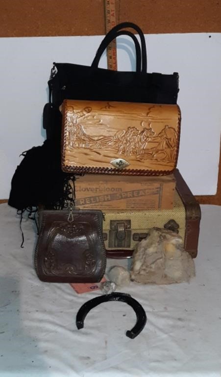 Assorted Purses/Bags, Metal Suitcase, Horseshoe