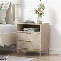 N3578  Eumyviv Wood Nightstand, Herringbone Patter