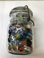 100+ vintage marbles in Vintage Ball Jar