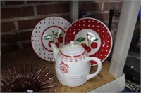 CHERRY DECORATED PLATES - TEAPOT
