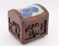Small Chinese Wood Box w/ Porcelain Dragon