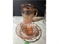 Pink Sharon Cabbage Rose Pitcher, Berry Set