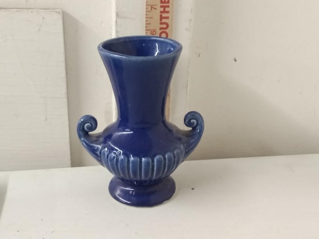 1950's McCoy Pottery cobalt blue scroll urn vase
