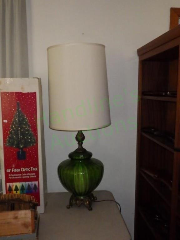 MCM Metal & Blown Green Glass Table Lamp