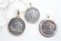 (3) USA Coin Pendants & One Chain- 17" Long