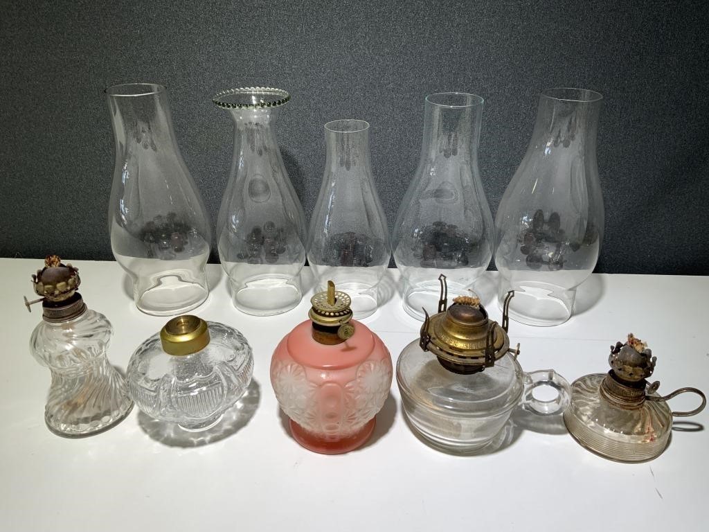 5 VTG Oil Lamps & 5 Clear Globes