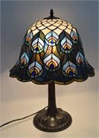Tiffany Style Leaded Glass Peacock Lamp 631