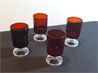 4pc Arcoroc Gold Ruby & Clear Cavalier Glasses
