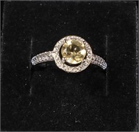 CITRINE&WHITE SAPPHIRE HALO RING IN STERLING SILV