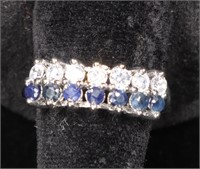 SAPPHIRE&WHITE TOPAZ LINE RING IN STERLING SILVER