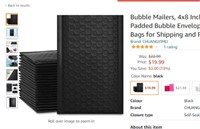 Bubble Mailers, 4x8 Inch Black Padded Bubble Maile