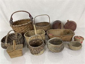 Assortment of Antique Baskets and Wooden Casks