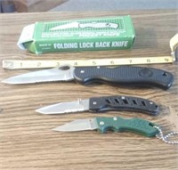 THREE NEW LOCK BLADE KNIVES
