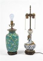 Lot of Two Cloisonne Lamps - One with a Dragon.