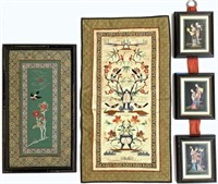 Lot: 2 Chinese Silk Embroideries & Picture Set.