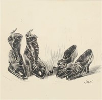 James Montgomery Flagg Pen & Ink Drawing Shoes