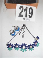 Necklace & Earrings Set (Blue Flowers)