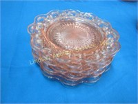 8 Pink Depression Old Colony Open Lace saucers