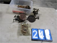 GROUP OF MISC METAL ITEMS - PADDLE PUMP, DEADBOLT,