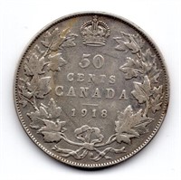 1918 Canada 50 Cent Silver Coin