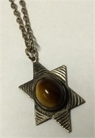 Sterling Silver & Brown Stone Pendant On Chain