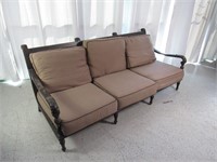 Metal Patio Couch 3 Seater w/ Tan Cushions