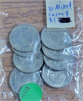 10 MIXED DATE SUSAN B. ANTHONY $1 COINS
