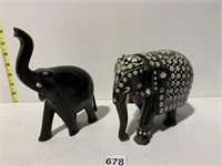 CARVED ELEPHANTS 6" H, BOTH MISSING 1 AND BOTH