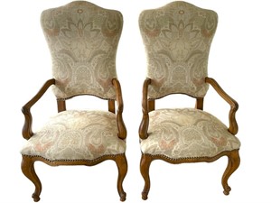 COUNTRY FRENCH STYLE WOOD CARVED ACCENT ARMCHAIRS