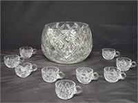 Crystal punch bowl with 9 cups