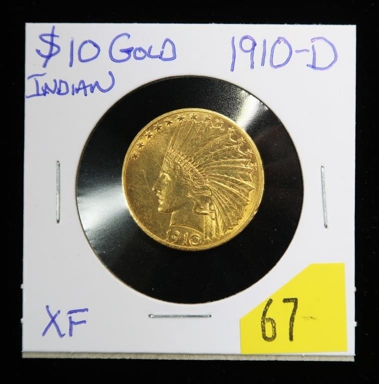 1910-D $10 Gold Indian Head Eagle, XF